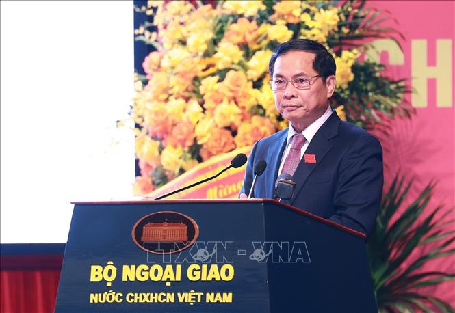 Đồng chí Bùi Thanh Sơn, Ủy viên Trung ương Đảng, Phó Thủ tướng Chính phủ, Bí thư Đảng ủy, Bộ trưởng Ngoại giao phát biểu khai mạc. Ảnh: Dương Giang-TTXVN
