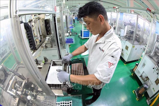 Sản xuất thiết bị điện ở nhà máy của Công ty TNHH điện khí Wolong Việt Nam, khu công nghiệp An Dương, thành phố Hải Phòng. Ảnh: Vũ Sinh – TTXVN