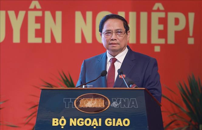 Thủ tướng Phạm Minh Chính phát biểu chỉ đạo tại Đại hội đại biểu Đảng bộ Bộ Ngoại giao lần thứ nhất, nhiệm kỳ 2025-2030. Ảnh: Dương Giang-TTXVN
