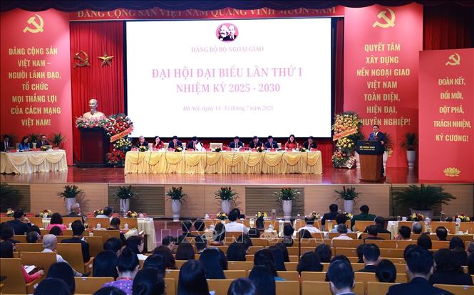 Đại hội đại biểu Đảng bộ Bộ Ngoại giao lần thứ nhất, nhiệm kỳ 2025-2030. Ảnh: Dương Giang-TTXVN
