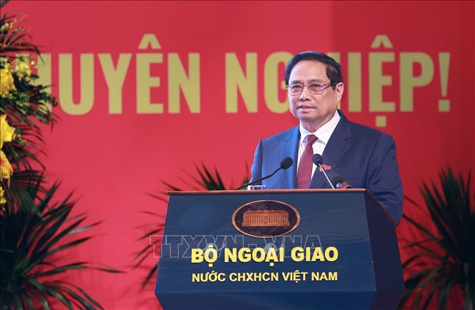 Thủ tướng Phạm Minh Chính phát biểu chỉ đạo tại Đại hội đại biểu Đảng bộ Bộ Ngoại giao lần thứ nhất, nhiệm kỳ 2025-2030. Ảnh: Dương Giang-TTXVN
