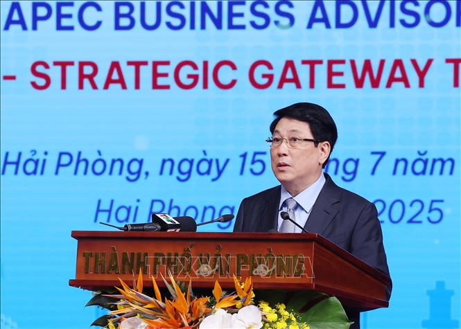 Chủ tịch nước Lương Cường phát biểu. Ảnh: Lâm Khánh – TTXVN
