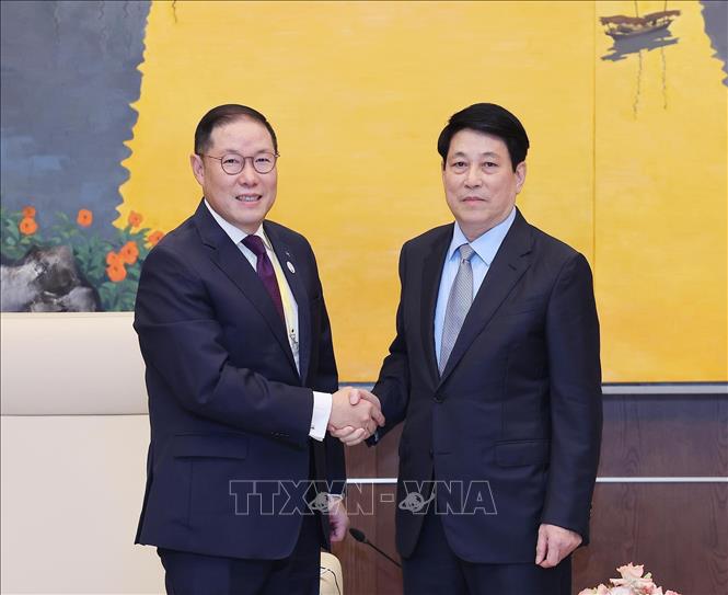 Chủ tịch nước Lương Cường tiếp ông Hyun Sang Cho, Chủ tịch Hội đồng Tư vấn kinh doanh APEC 2025, Phó Chủ tịch Tập đoàn Hyosung (Hàn Quốc). Ảnh: Lâm Khánh – TTXVN