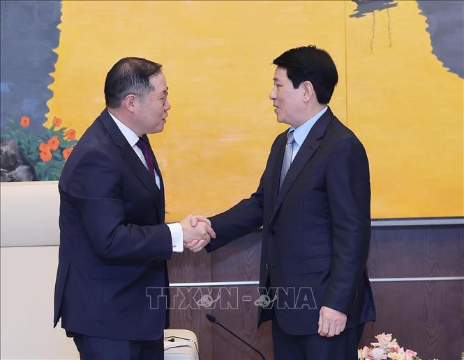 State President Luong Cuong receives Hyun Sang Cho, chair of the 2025 APEC Business Advisory Council. VNA Photo: Lâm Khánh