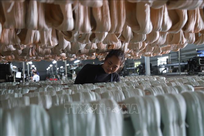 Drying silk threads at Ha Bao silk textile Co. Ltd. VNA Photo: Kha Phạm