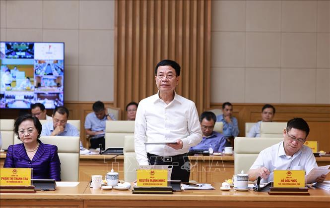 Bộ trưởng Bộ Khoa học và Công nghệ Nguyễn Mạnh Hùng phát biểu. Ảnh: Dương Giang-TTXVN