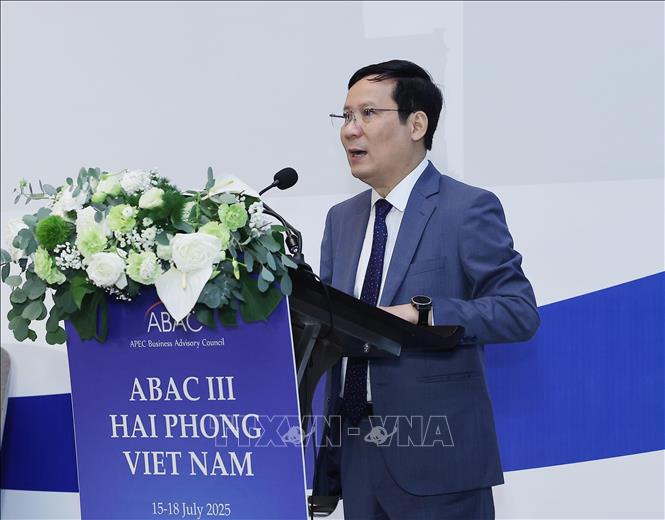 Chủ tịch Liên đoàn Thương mại và Công nghiệp Việt Nam (VCCI) Phạm Tấn Công phát biểu khai mạc kỳ họp. Ảnh: Lâm Khánh – TTXVN