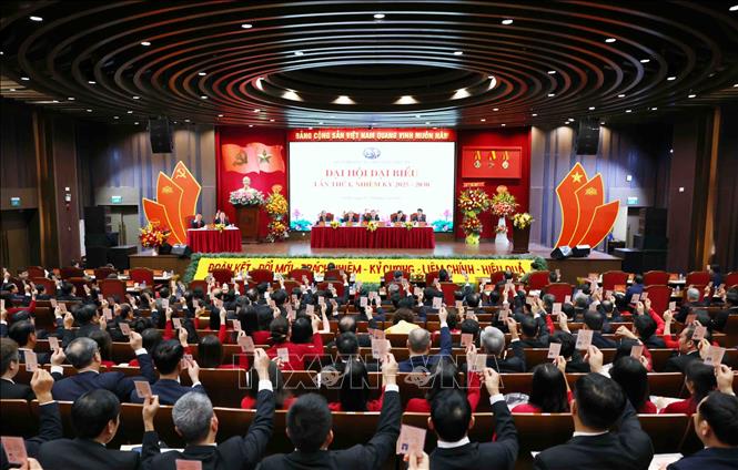 Các đại biểu biểu quyết thông qua Nghị quyết Đại hội. Ảnh: Phạm Kiên - TTXVN