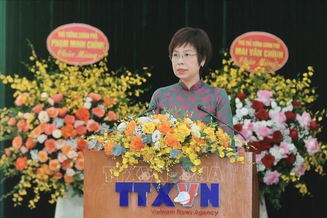 Bí thư Đảng uỷ, Tổng giám đốc TTXVN Vũ Việt Trang phát biểu khai mạc Đại hội. Ảnh: Minh Quyết - TTXVN