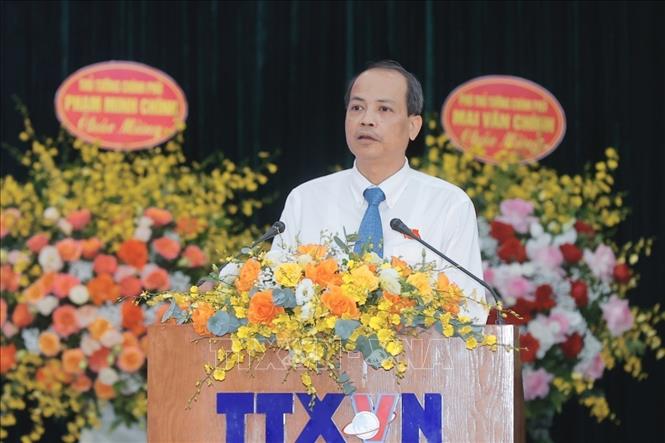 Bí thư Đảng ủy, Trưởng Ban biên tập ảnh Nguyễn Quang Hải trình bày tham luận tại Đại hội. Ảnh: Minh Quyết - TTXVN