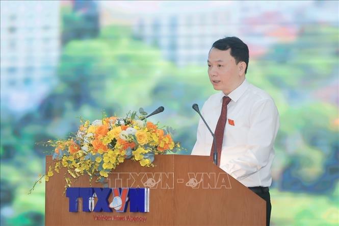 Bí thư Chi bộ, Trưởng Ban Tổ chức - Cán bộ Đỗ Mạnh Chiến trình bày tham luận tại Đại hội. Ảnh: Minh Quyết - TTXVN