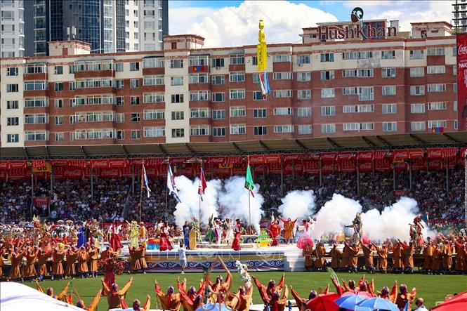Lễ hội Naadam, được Tổ chức Giáo dục, Khoa học và Văn hóa của Liên hợp quốc (UNESCO) công nhận là Di sản Văn hóa phi vật thể của nhân loại, không chỉ đơn thuần là ngày lễ quốc gia mà còn là biểu tượng cho tinh thần, bản sắc và lòng tự hào của người dân Mông Cổ. Ảnh: Thanh Tùng - TTXVN 