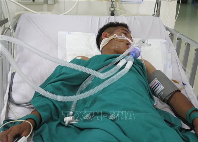 Bệnh nhân đã qua cơn nguy kịch và đang được điều trị tại Khoa Hồi sức tích cực – Chống độc, Bệnh viện Đa khoa tỉnh Quảng Ngãi 2. Ảnh: Dư Toán – TTXVN 