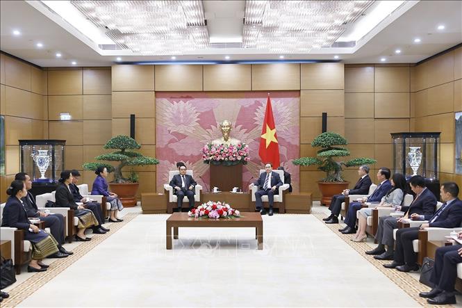  Chủ tịch Quốc hội Trần Thanh Mẫn tiếp Chủ tịch Kiểm toán Nhà nước Lào Viengthavisone Thephachanh. Ảnh: Doãn Tấn - TTXVN