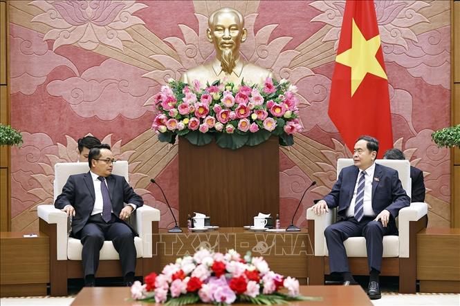  Chủ tịch Quốc hội Trần Thanh Mẫn tiếp Chủ tịch Kiểm toán Nhà nước Lào Viengthavisone Thephachanh. Ảnh: Doãn Tấn - TTXVN
