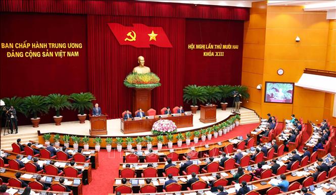 Phiên khai mạc Hội nghị lần thứ mười hai Ban Chấp hành Trung ương Đảng khóa XIII. Ảnh: Phạm Kiên - TTXVN