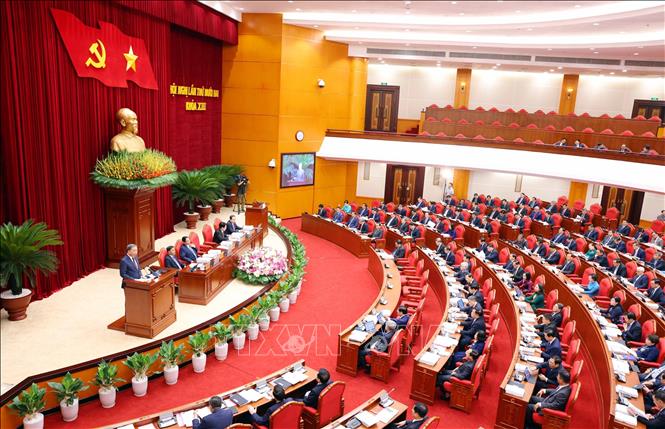 Tổng Bí thư Tô Lâm phát biểu khai mạc Hội nghị lần thứ mười hai Ban Chấp hành Trung ương Đảng khóa XIII. Ảnh: Phạm Kiên - TTXVN