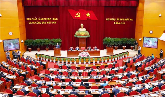 Phiên khai mạc Hội nghị lần thứ mười hai Ban Chấp hành Trung ương Đảng khóa XIII. Ảnh: Phạm Kiên - TTXVN