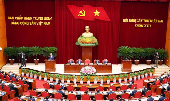 Phiên khai mạc Hội nghị lần thứ mười hai Ban Chấp hành Trung ương Đảng khóa XIII. Ảnh: Phạm Kiên - TTXVN