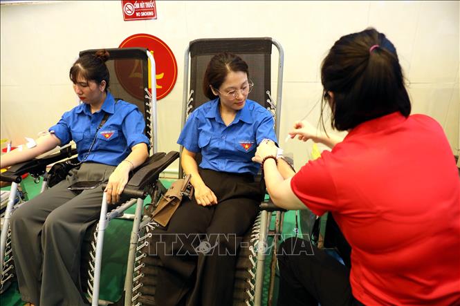 Ngày hội hiến máu “Giọt hồng xứ Tuyên” thu hút đông đảo đoàn viên, thanh niên tham gia hiến máu. Ảnh: Quang Cường - TTXVN