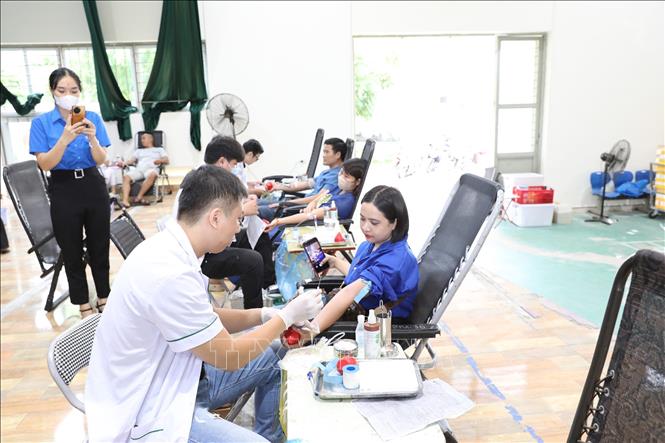 Chương trình thu hút rất đông đoàn viên thanh niên tham gia hiến máu khẩn cấp. Ảnh: Đức Phương - TTXVN