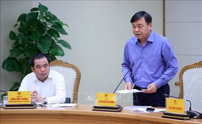 Thứ trưởng Bộ Nông nghiệp và Môi trường Nguyễn Hoàng Hiệp báo cáo tại cuộc họp. Ảnh: Văn Điệp – TTXVN