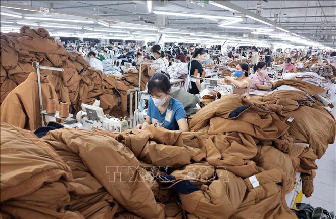 May hàng xuất khẩu tại Công ty. Ảnh: Trần Việt - TTXVN