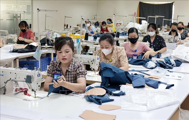 May hàng xuất khẩu tại Công ty. Ảnh: Trần Việt - TTXVN