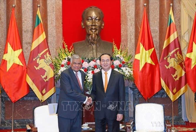 Chủ tịch nước Trần Đại Quang tiếp Thủ tướng Sri Lanka Ranil Wickremesinghe thăm chính thức Việt Nam (Hà Nội,17/4/2017). Ảnh: Nhan Sáng-TTXVN