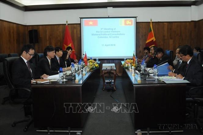 Thứ trưởng Ngoại giao Việt Nam Đặng Đình Quý và Thứ trưởng Ngoại giao Sri Lanka Sumith Nakandala đồng chủ trì Kỳ họp Tham khảo Chính trị Việt Nam - Sri Lanka lần thứ ba (Colombo, 11/4/2018). Ảnh: TTXVN phát