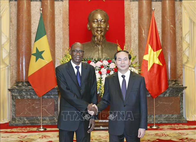  Sáng 8/3/2017, tại Phủ Chủ tịch, Chủ tịch nước Trần Đại Quang tiếp Ngài Cheikh Niang, Đại sứ Cộng hòa Senegal tại Việt Nam đến trình Quốc thư. Ảnh: Nhan Sáng-TTXVN