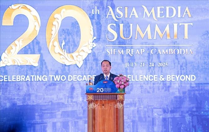 Ông Neth Pheaktra, Bộ trưởng Thông tin Campuchia phát biểu khai mạc AMS 20. Ảnh: AKP/TTXVN phát