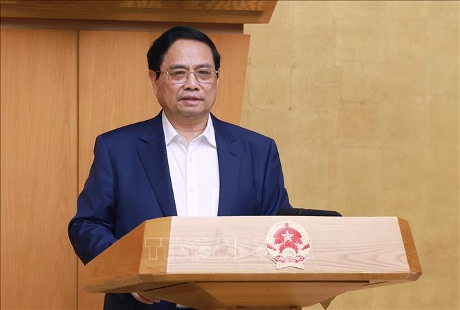Thủ tướng Phạm Minh Chính chủ trì Phiên họp Chính phủ chuyên đề về xây dựng pháp luật tháng 7 năm 2025. Ảnh: Dương Giang-TTXVN
