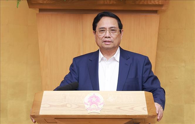 Thủ tướng Phạm Minh Chính kết luận Phiên họp Chính phủ chuyên đề về xây dựng pháp luật tháng 7 năm 2025. Ảnh: Dương Giang-TTXVN
