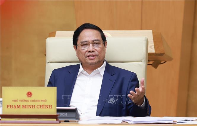Thủ tướng Phạm Minh Chính chủ trì Phiên họp Chính phủ chuyên đề về xây dựng pháp luật tháng 7 năm 2025. Ảnh: Dương Giang-TTXVN