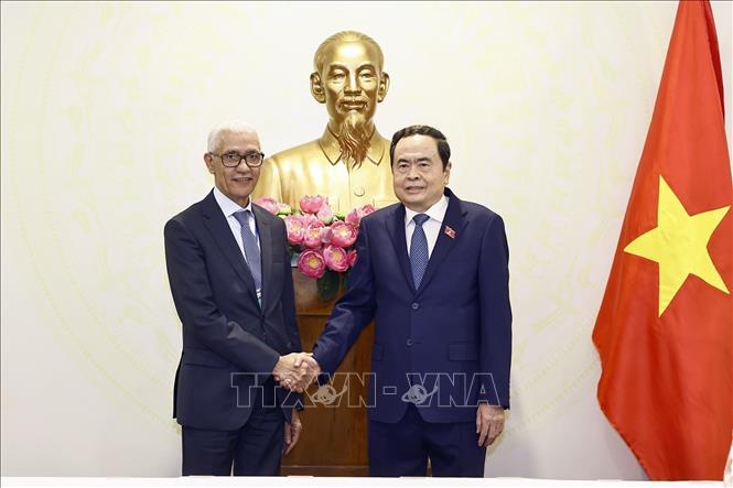 Chủ tịch Quốc hội Trần Thanh Mẫn tiếp ông Rachid Talbi El Alami, Chủ tịch Hạ viện Maroc sang tham dự Hội nghị Ban Chấp hành Liên minh nghị viện Pháp ngữ (APF) và Diễn đàn Nghị viện Hợp tác Pháp ngữ về nông nghiệp bền vững, an ninh lương thực và ứng phó với biến đổi khí hậu (Cần Thơ, 21/1/2025). Ảnh: Doãn Tấn – TTXVN