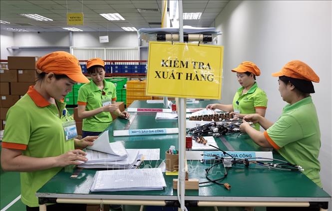 Kiểm tra hàng trước khi xuất xưởng tại Công ty Bandai Việt Nam. Ảnh: Trần Việt - TTXVN