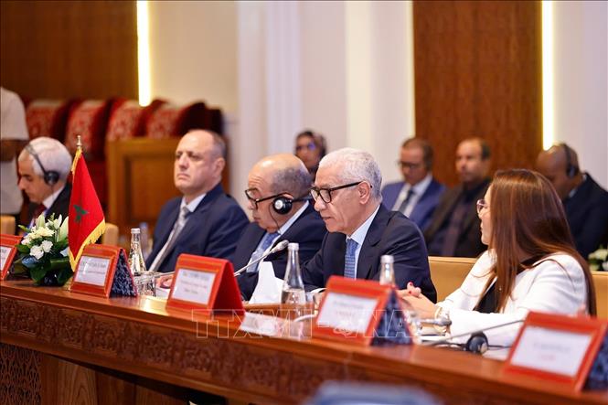 Chủ tịch Hạ viện Vương quốc Maroc Rachid Talbi Alami phát biểu. Ảnh: Doãn Tấn - TTXVN