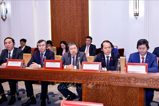 Thành viên Đoàn đại biểu Việt Nam tại cuộc hội đàm với Chủ tịch Hạ viện Maroc Rachid Talbi Alami. Ảnh: Doãn Tấn - TTXVN