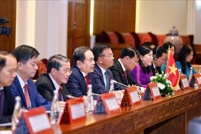 Chủ tịch Quốc hội Trần Thanh Mẫn phát biểu tại cuộc hội đàm với Chủ tịch Hạ viện Maroc Rachid Talbi Alami. Ảnh: Doãn Tấn - TTXVN