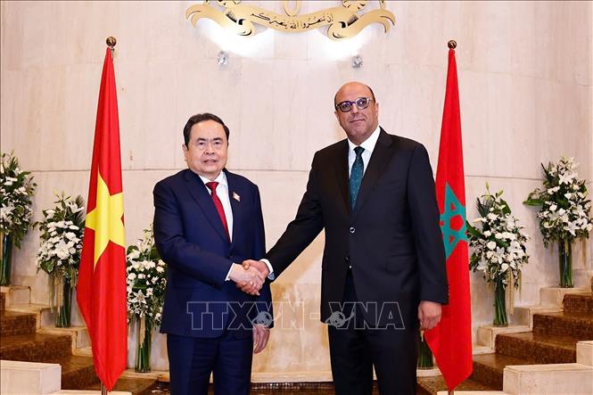 Chủ tịch Quốc hội Trần Thanh Mẫn hội kiến Chủ tịch Thượng viện Maroc Mohamed Ould Errachid. Ảnh: Doãn Tấn - TTXVN