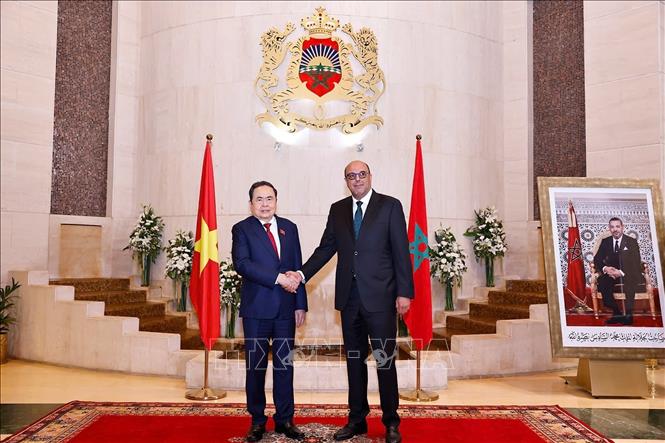 Chủ tịch Quốc hội Trần Thanh Mẫn hội kiến Chủ tịch Thượng viện Maroc Mohamed Ould Errachid. Ảnh: Doãn Tấn - TTXVN