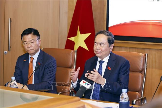 Chủ tịch Quốc hội Trần Thanh Mẫn phát biểu tại Tọa đàm chính sách thúc đẩy hợp tác kinh tế, thương mại và đầu tư Việt Nam - Maroc. Ảnh: Doãn Tấn – TTXVN