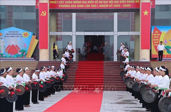 Trụ sở văn hóa phường Hòa Bình tổ chức Đại hội Đảng bộ phường Hòa Bình nhiệm kỳ 2025 - 2030. Ảnh: Thanh Hải - TTXVN