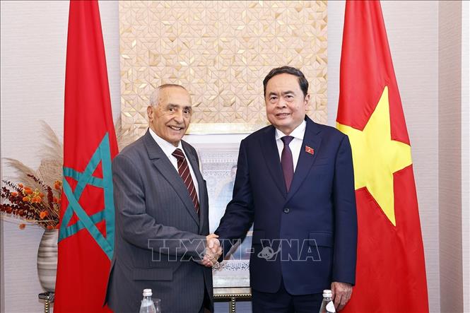 Chủ tịch Quốc hội Trần Thanh Mẫn tiếp ông Mustapha El Ktiri, Chủ tịch Hội hữu nghị Maroc – Việt Nam. Ảnh: Doãn Tấn – TTXVN