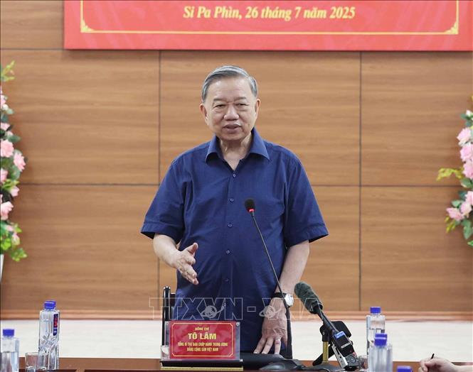 Tổng Bí Thư Tô Lâm phát biểu tại buổi làm việc với bản Tân Lập, xã Si Pa Phìn, tỉnh Điện Biên. Ảnh: Thống Nhất -  TTXVN