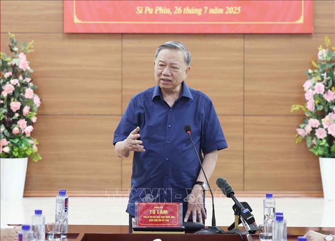 Tổng Bí Thư Tô Lâm phát biểu tại buổi làm việc với xã Si Pa Phìn, tỉnh Điện Biên. Ảnh: Thống Nhất -  TTXVN