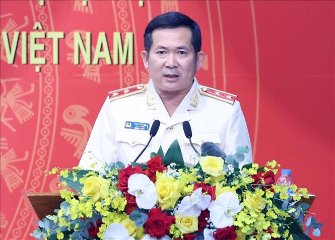 Trung tướng Đinh Văn Nơi, Cục trưởng Cục An ninh chính trị nội bộ phát biểu. Ảnh: Thống Nhất – TTXVN