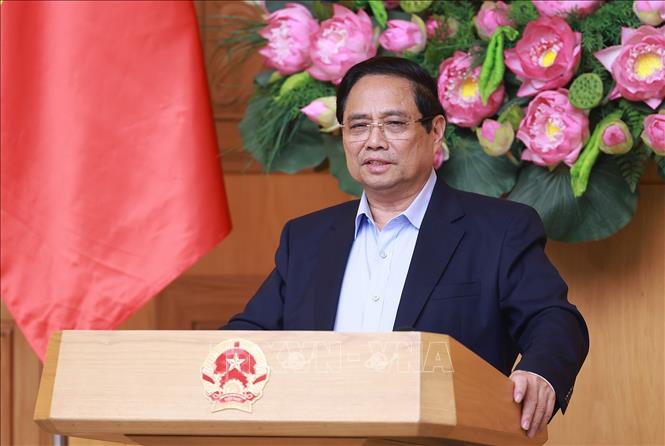 Thủ tướng Phạm Minh Chính chủ trì họp sơ kết 1 tháng vận hành chính quyền địa phương hai cấp. Ảnh: Dương Giang-TTXVN 