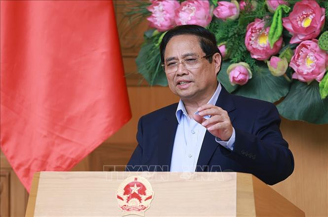 Thủ tướng Phạm Minh Chính chủ trì họp sơ kết 1 tháng vận hành chính quyền địa phương hai cấp. Ảnh: Dương Giang-TTXVN 
